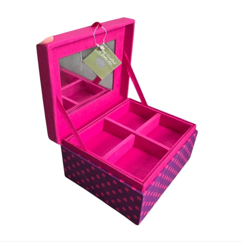 Love Glitter Jewelry Box Pink Purple Polka Dot Mirror Trinket Keepsake Storage